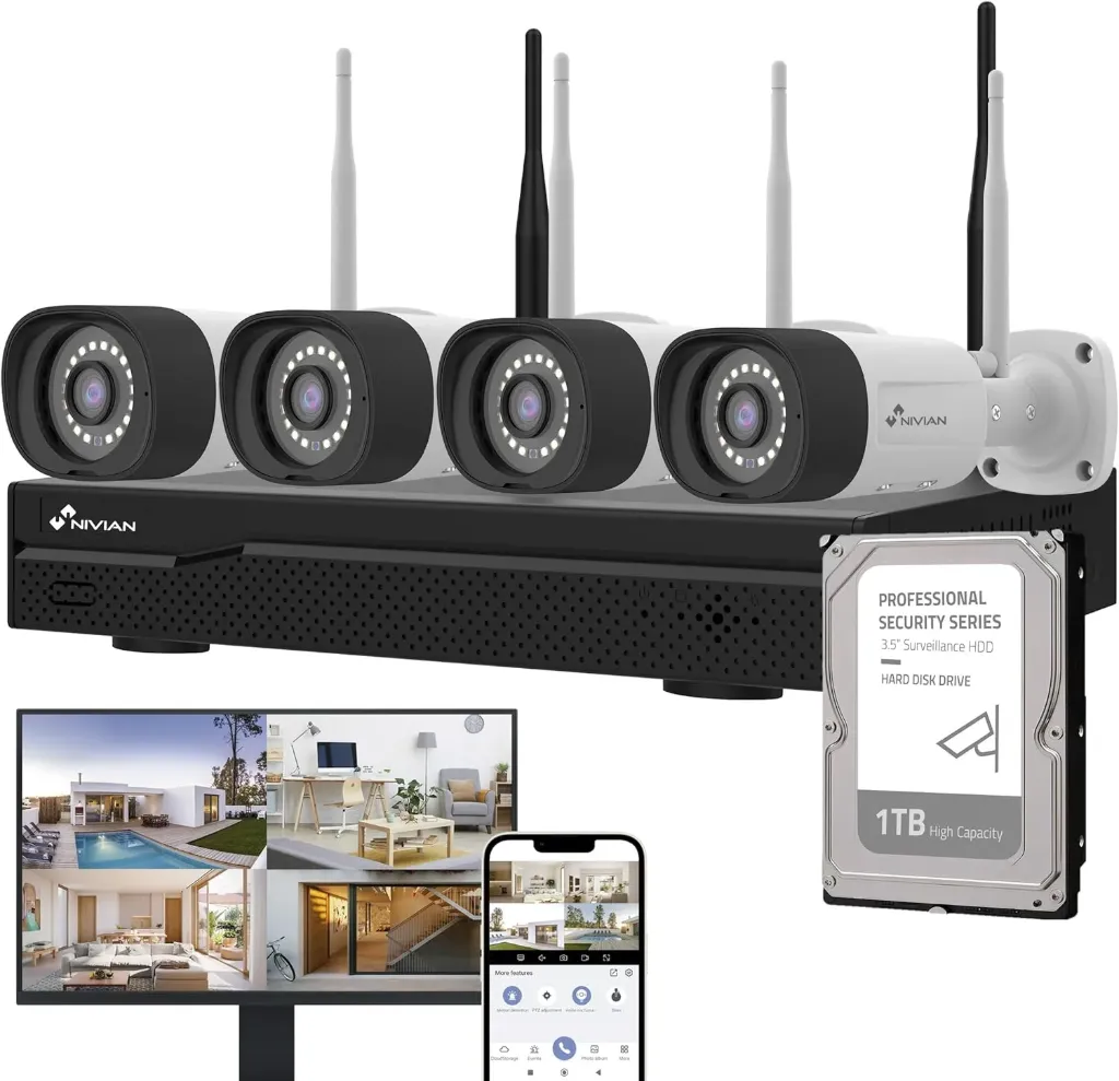[CAM-SER 01] IVIAN, Kit Caméras de Surveillance WiFi 2K Professionnel 